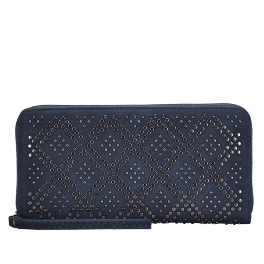 Bohemian Studded Vegan Leather Large Wallet Clutch